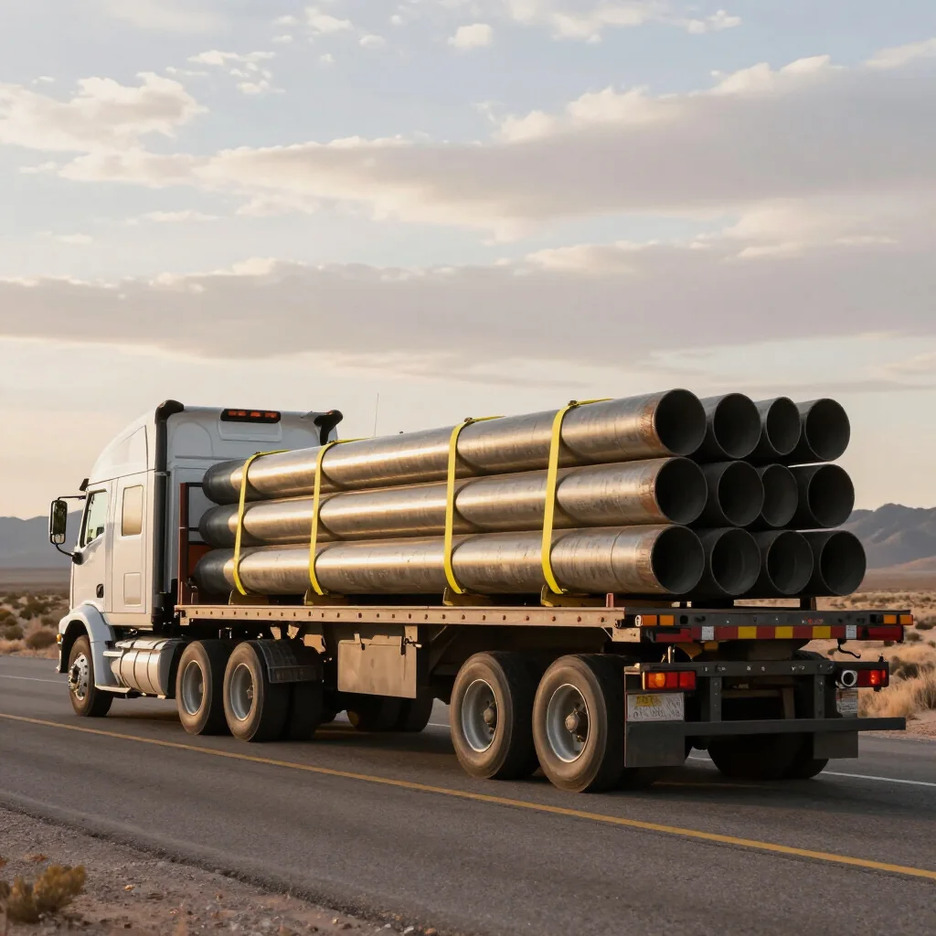Flatbed truck hauling secured cargo representing motor truck cargo insurance